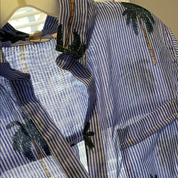 Violet Sky Overshirt Coverup Tunic Size S Blue White Stripes Tropical Vacation - Picture 6 of 13